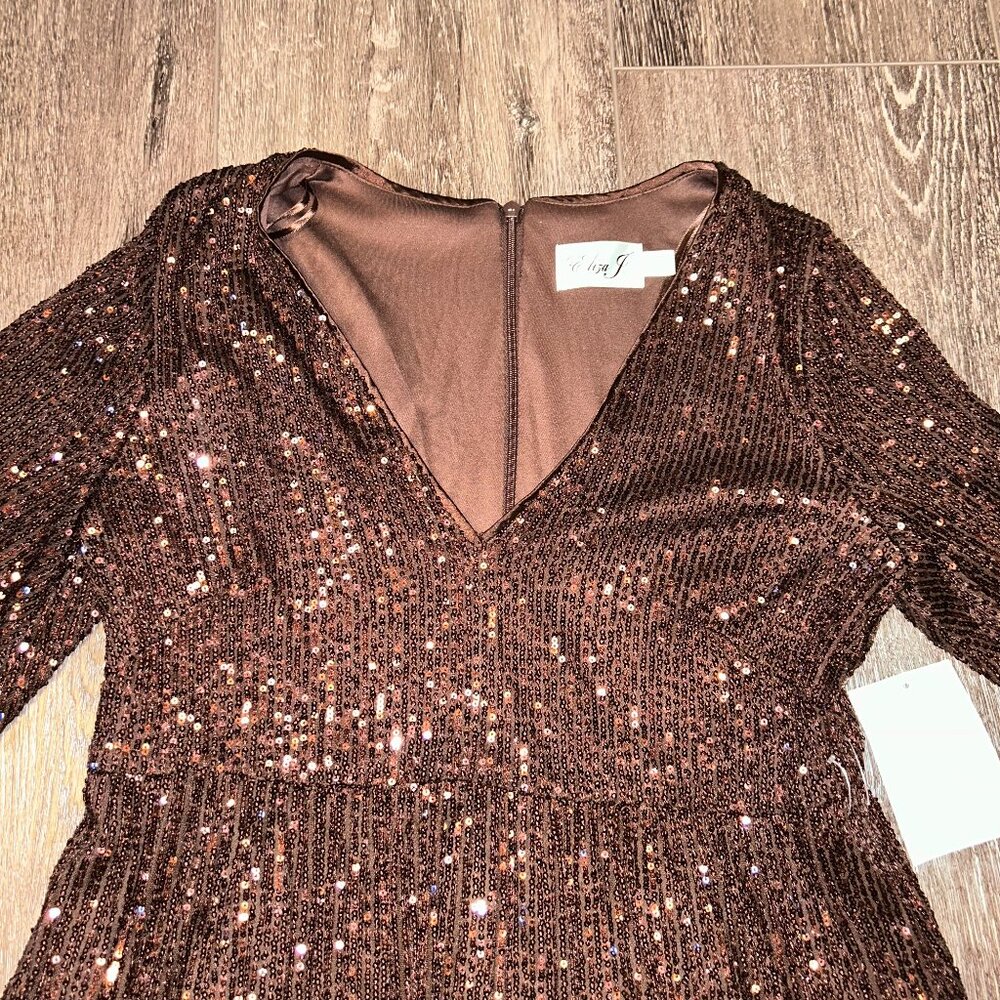 Eliza J Women's Brown Sequins Tiered Lined Stretch Fit & Flare Dress Size 6 NWT - Picture 6 of 11